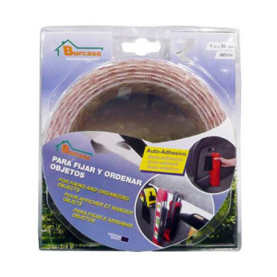 Cinta de cierre adhesivo. Viene en caja dispensadora.