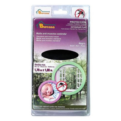 Kit compuesto de la malla y los accesorios para colocar la mosquitera en una ventana. La malla es de fibra.