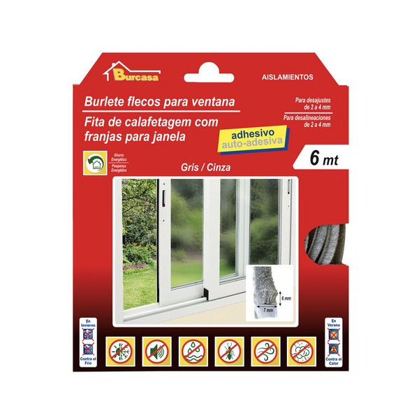 BURLETE FLECOS VENT.ADHES.0,07X0,06 - 6M GRIS
