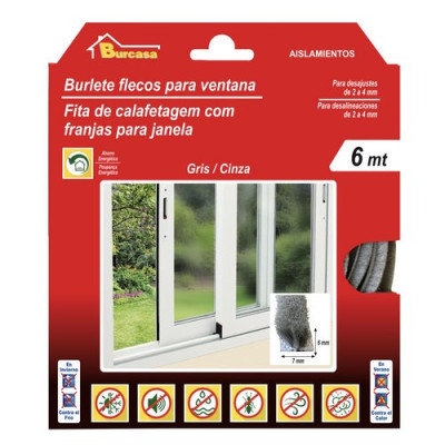 BURLETE FLECOS VENT.CARRIL 0,07X0,06-6MT GRIS