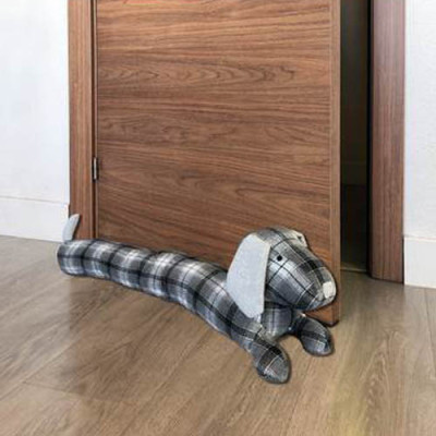 BURLETE TEXTIL "PERRO CUADRO GRIS" 90 CM LARGO